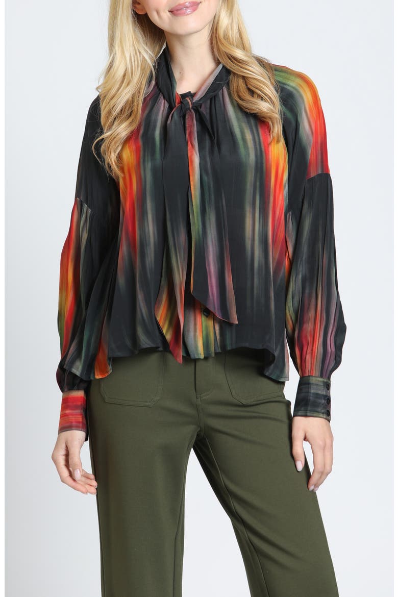 Print Tie Neck Top, Main, color, JET/SUNSET MIRAGE MULTI