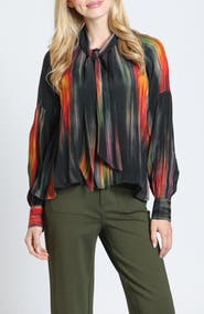 APNY Print Tie Neck Top