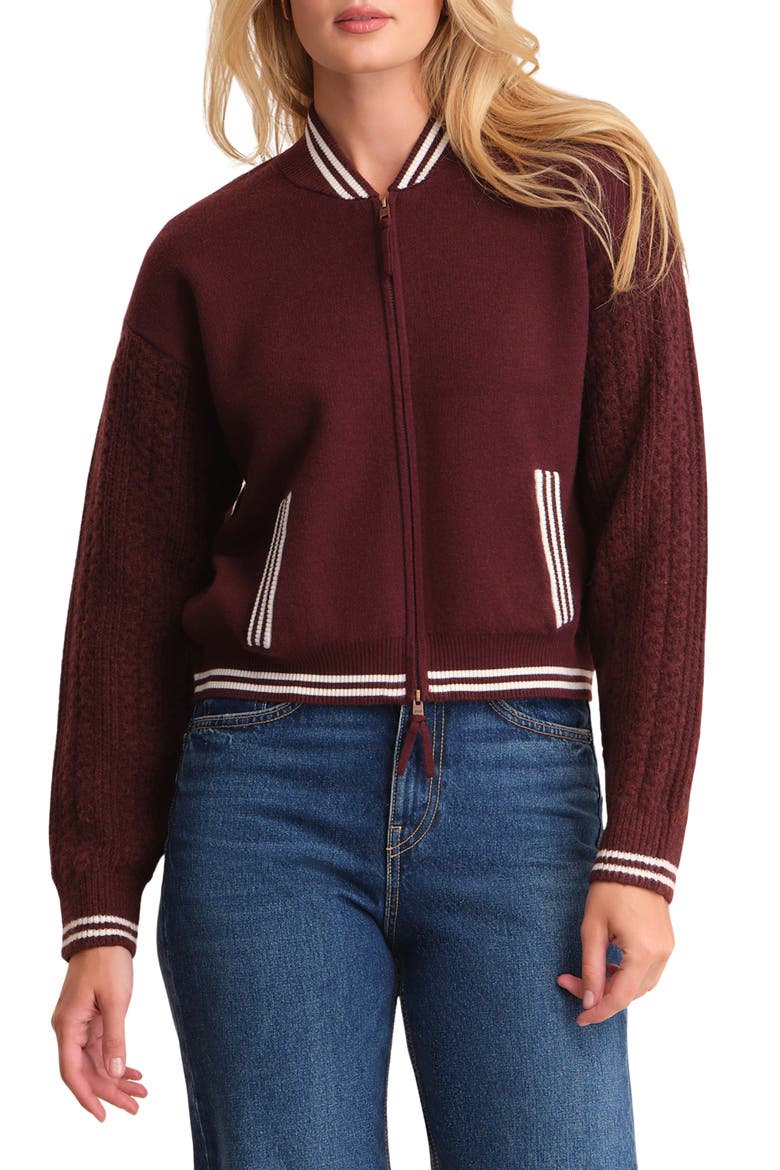 Flynn Cable Sleeve Bomber Sweater Jacket, Main, color, OXBLOOD MULTI