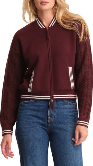 Flynn Cable Sleeve Bomber Sweater Jacket