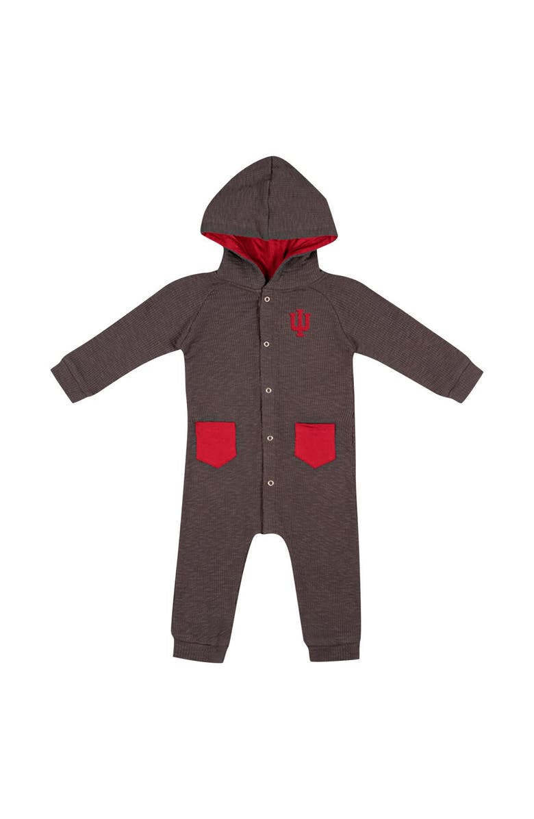 COLOSSEUM Newborn & Infant Colosseum Charcoal Indiana Hoosiers Zando-Zan Waffle Full-Snap Hooded Romper, Alternate, color, Charcoal