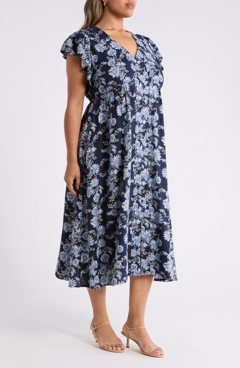 Treasure & Bond Short Sleeve Button Down Linen Blend Midi Dress, Alternate, color,