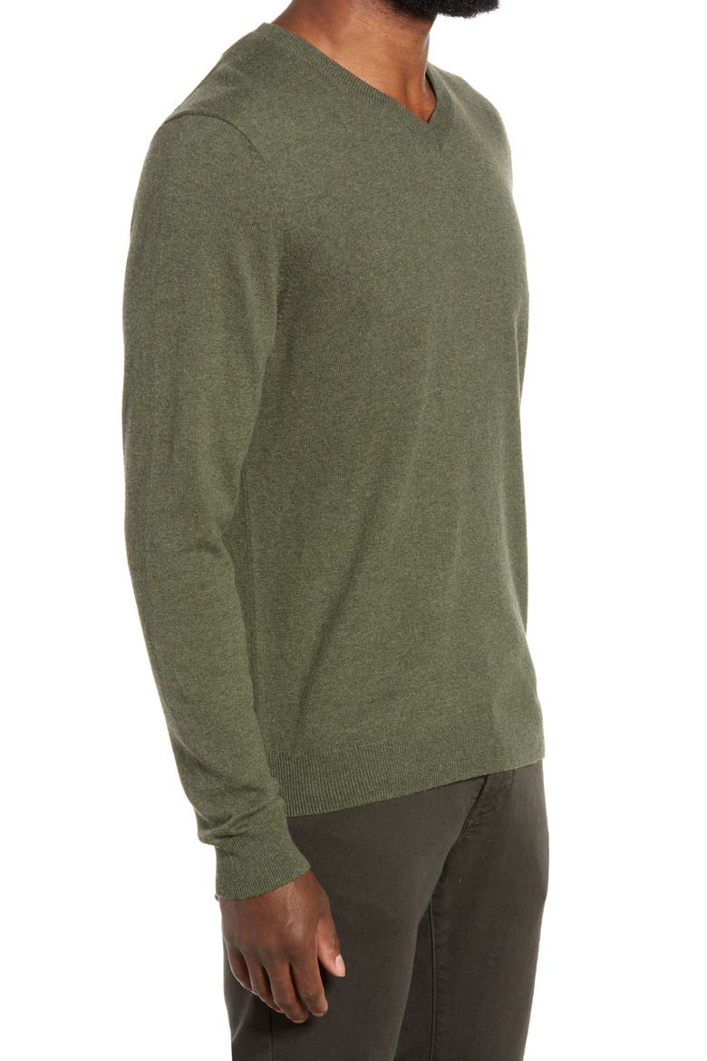 Men's Shop Cotton & Cashmere V-Neck Sweater, Alternate, color, GREEN ZEN HEATHER
