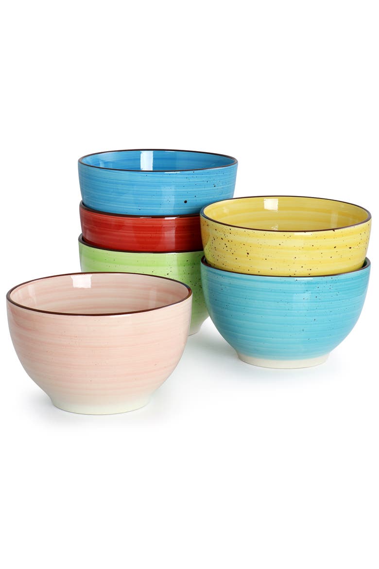 Sebastian 24 Piece Double Bowl Stoneware Dinnerware Set, Alternate, color, Pink
