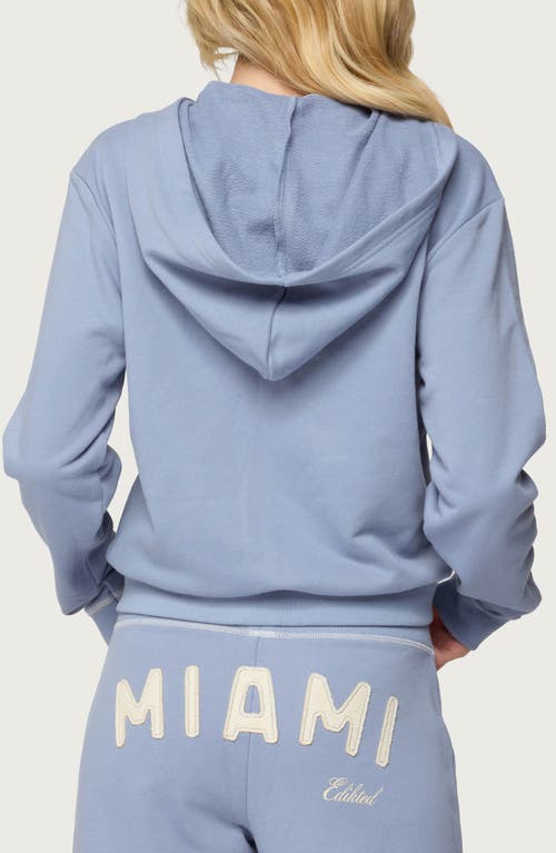 Edikted Miami Babe Front Zip Cotton Blend Hoodie In Blue