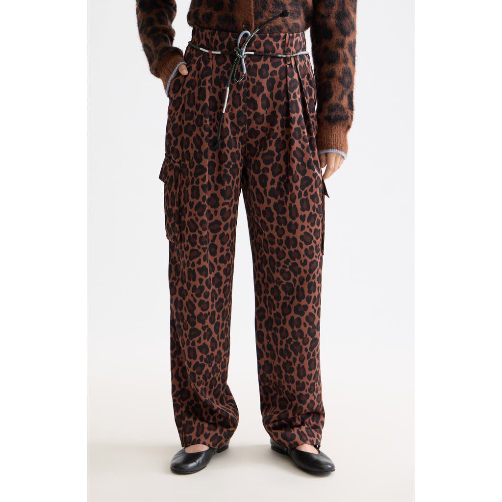 Scotch & Soda Faye Leopard Print Tapered Leg Pants In Brown