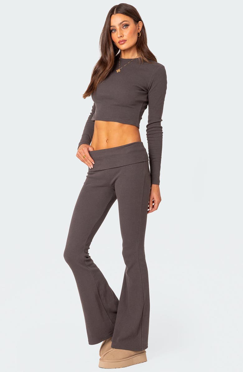 EDIKTED Coffee Break Rib Flare Leggings, Alternate, color, Dark-Gray