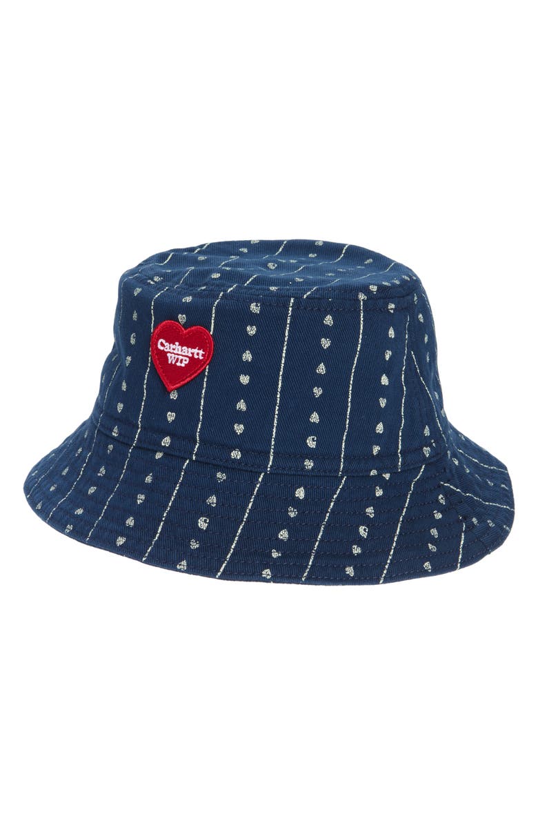 Carhartt Work In Progress Drewe Cotton Twill Bucket Hat, Main, color, Heart Pinstripe