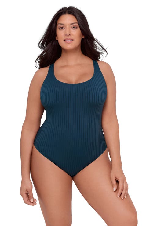 Ribbed Scoopneck Crossback One Piece Swimsuit