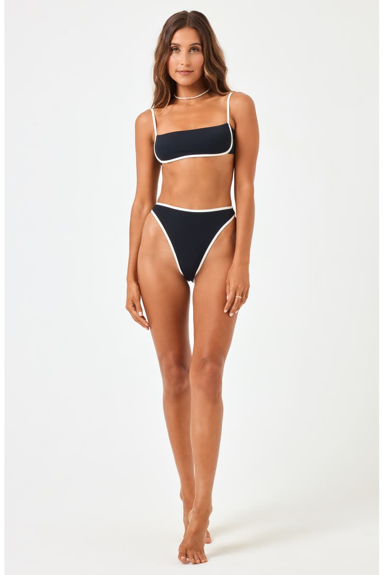 Hazel Ribbed Bikini Top, Alternate, color, BLACK/CREAM