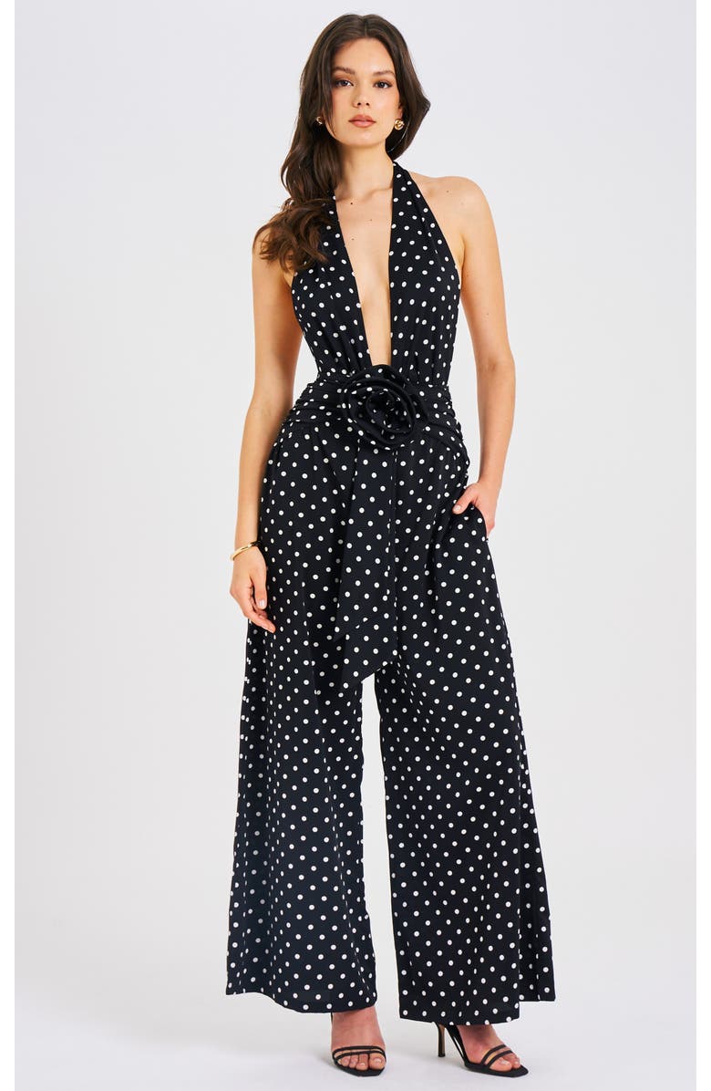 Miss Circle Orianaa Polka Dots Halter Jumpsuit, Main, color, Black