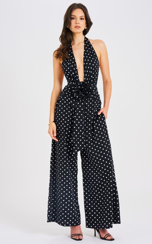 Miss Circle Orianaa Polka Dots Halter Jumpsuit In Black