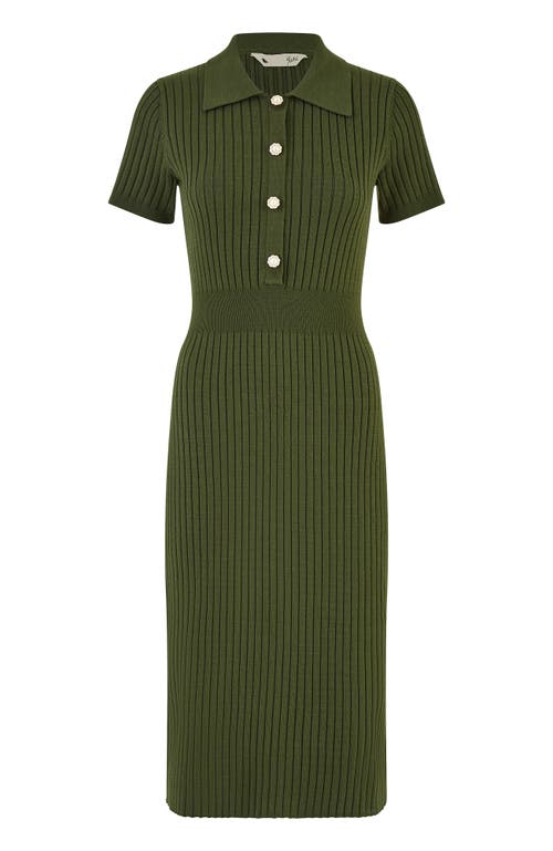 Yumi Fitted Rib Knitted Midi Dress In Green