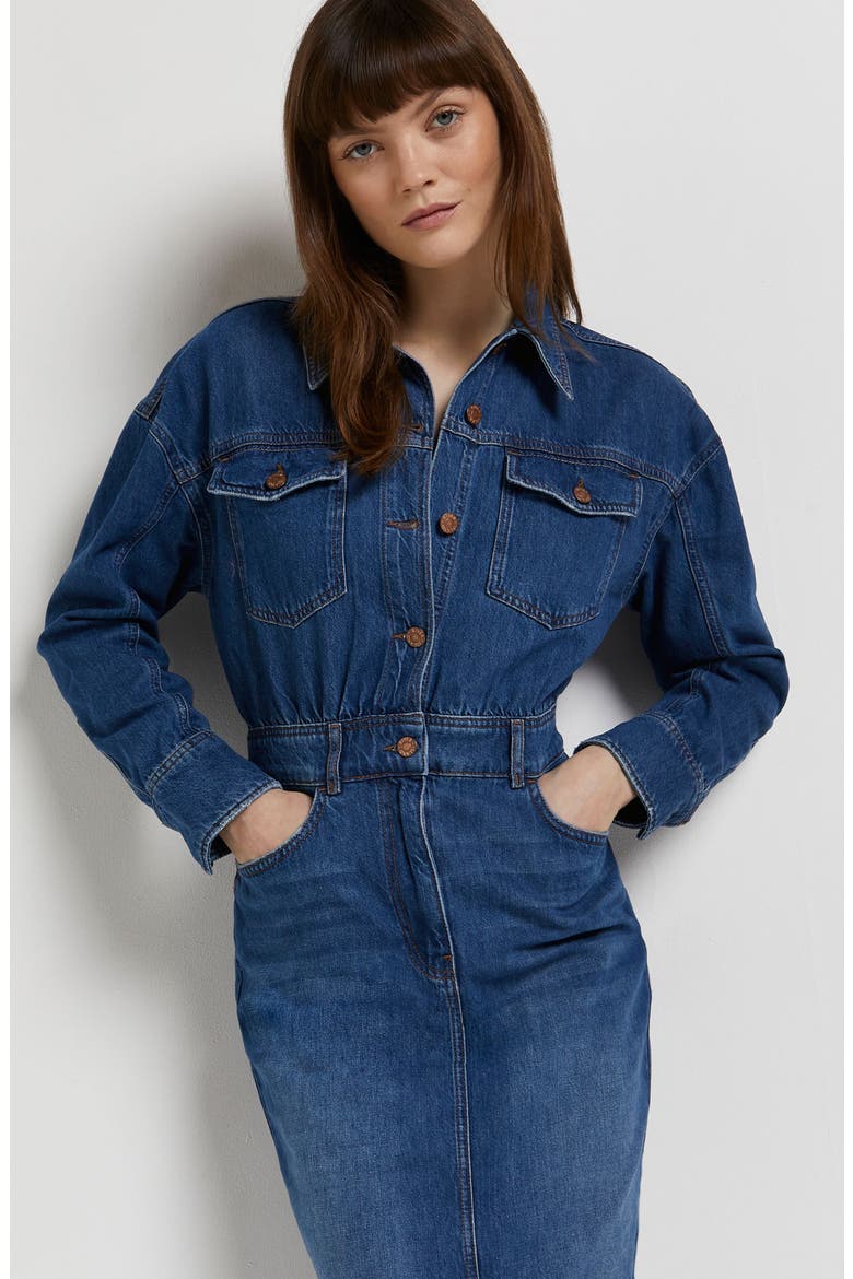 Long Sleeve Denim Midi Dress, Alternate, color, MEDIUM DENIM