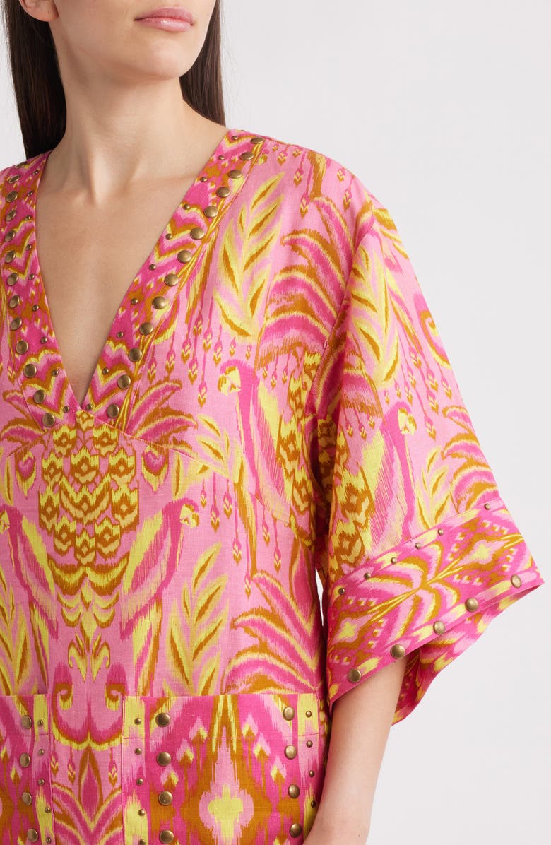 FARM Rio Pineapple Tapestry Studded Linen Shift Dress, Alternate, color, 