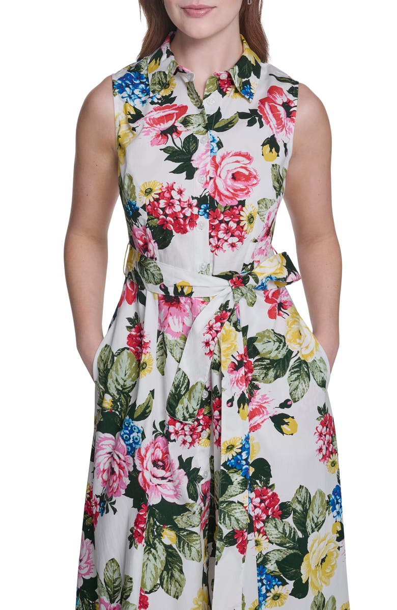 Calvin Klein Sleeveless Cotton Shirtdress, Alternate, color, Ginger Multi