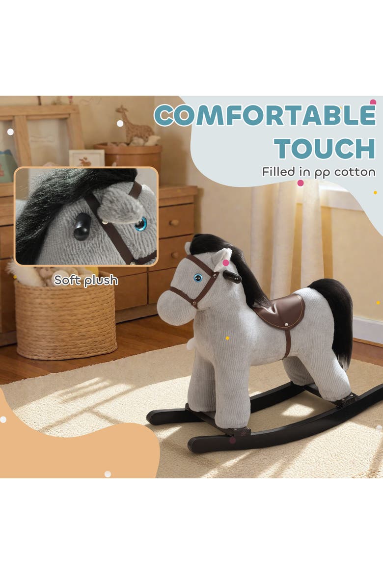Toddler Rocking Horse Plush Kids Ride on Toy with Realistic Sound and Toy Animal Rocker for Years Old, Alternate, color, Grey