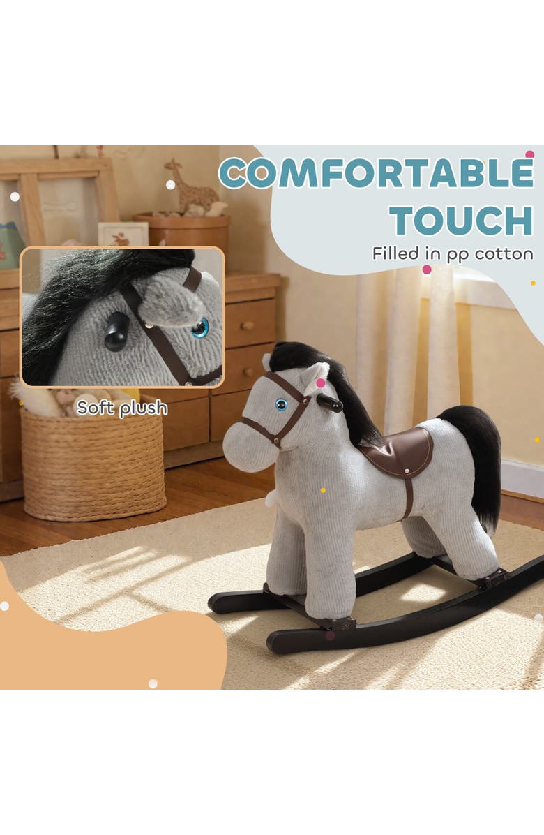 Qaba Toddler Rocking Horse Plush Kids Ride on Toy with Realistic Sound and Toy Animal Rocker for Years Old, Alternate, color, Grey