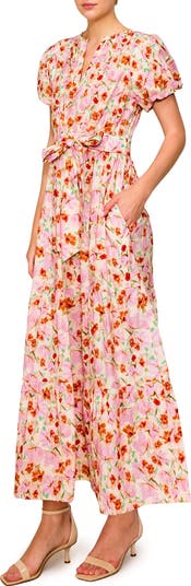 Floral Puff Sleeve Tiered Maxi Dress