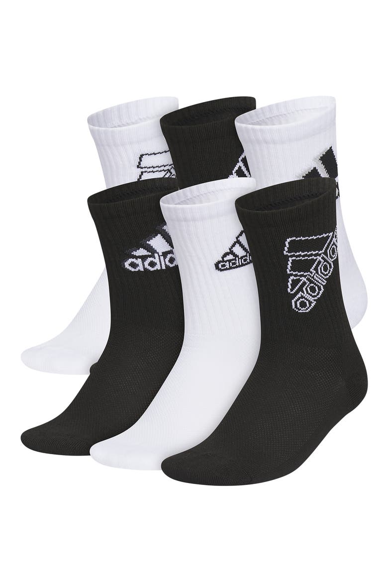 Kids' Cushioned 2.0 6-Pack Crew Socks, Alternate, color, WHITE/ BLACK