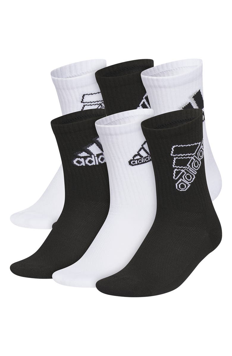 adidas Kids' Cushioned 2.0 6-Pack Crew Socks, Alternate, color, White/ Black