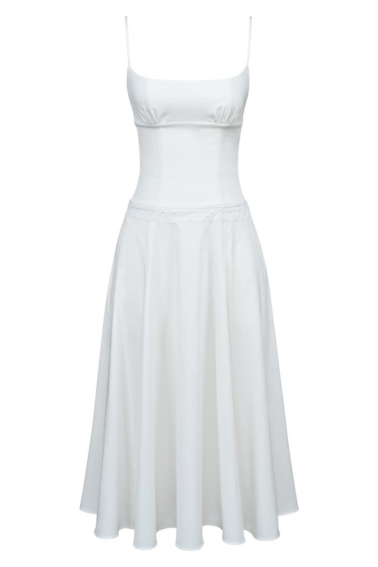 Liora Eyelet Trim Cotton Midi Dress, Alternate, color, WHITE