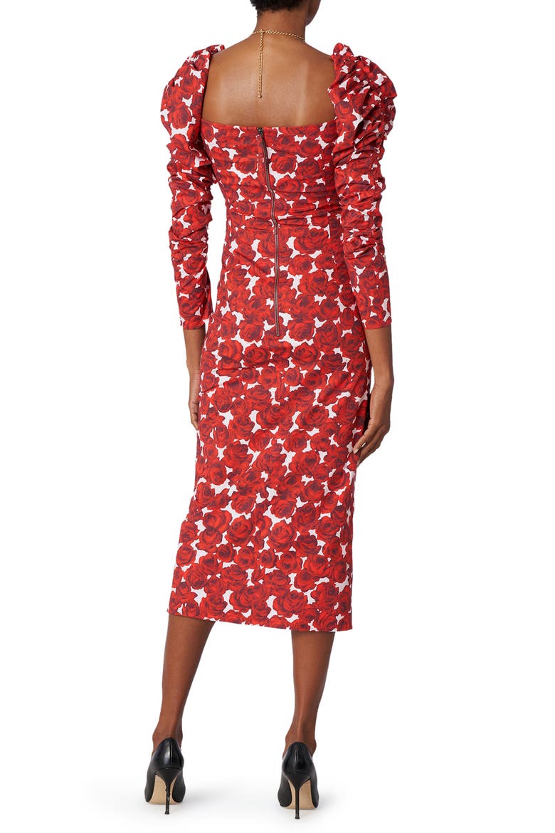Rose Print Juliet Sleeve Sheath Dress, Alternate, color, ICON RED MULTI