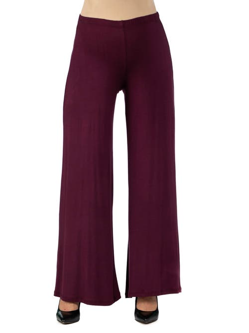 24seven Comfort Apparel Plus Size Elastic Waist Flared Leg Palazzo Pants In Purple