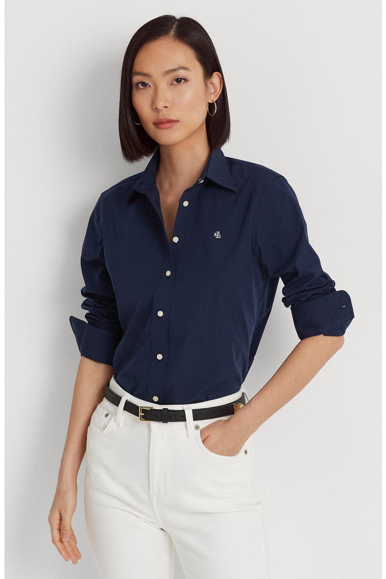 Easy Care Stretch Cotton Shirt, Alternate, color, LAUREN NAVY