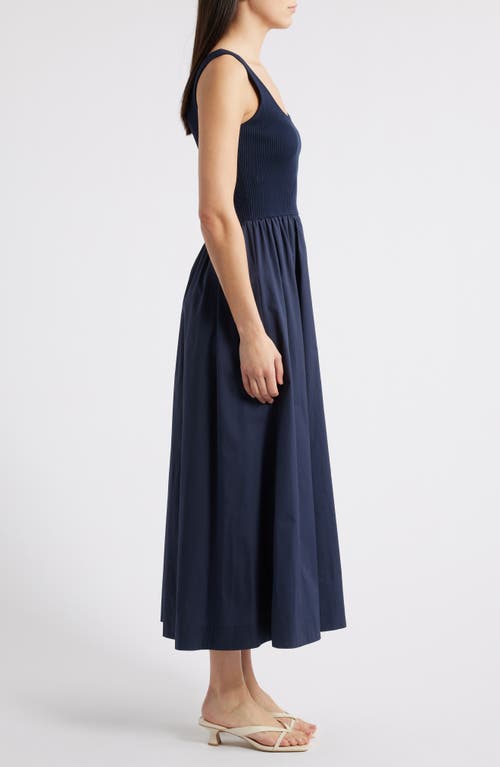 Moon River Sweater Knit Tank Top Mixed Media Midi Dress In Navy In Navy