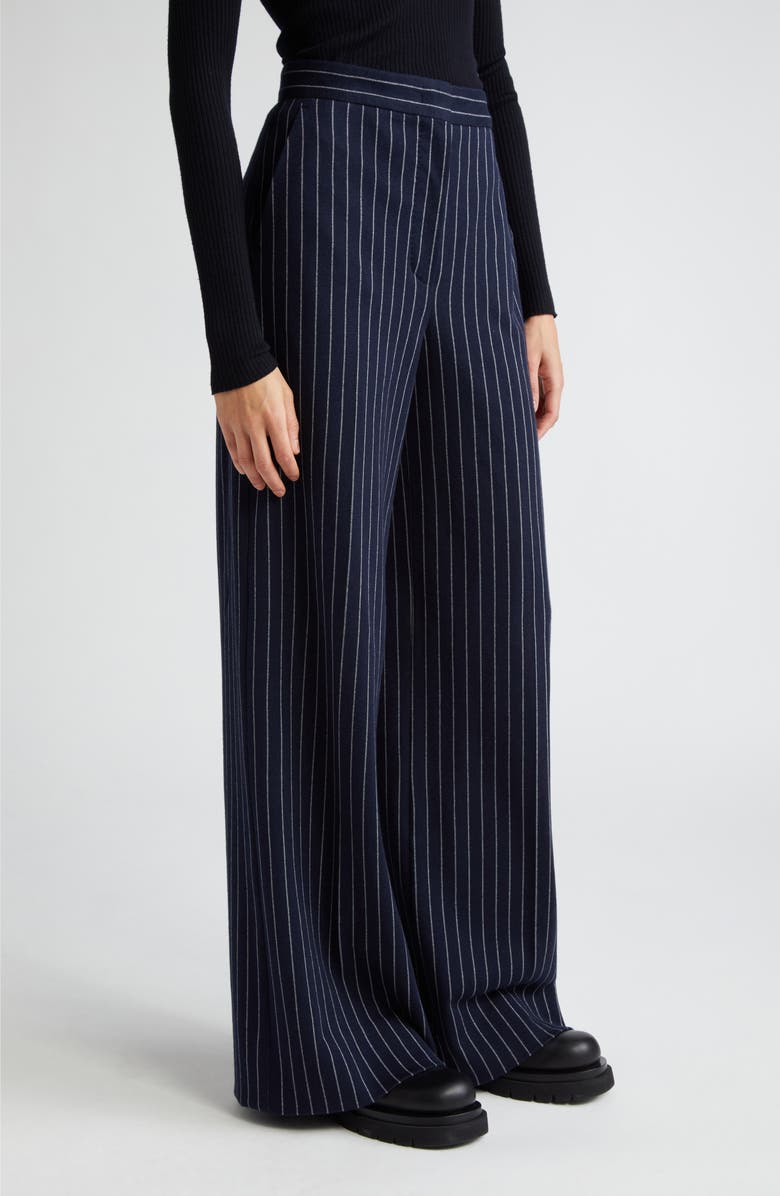 Max Mara Benito Relaxed Fit Pinstripe Cotton, Cashmere & Silk Wide Leg Pants, Alternate, color,