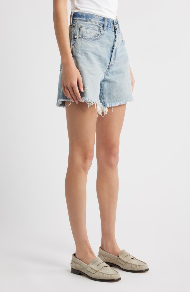 MOUSSY VINTAGE Nolita Frayed High Waist Mid Thigh Denim Shorts, Alternate, color, Light Blue