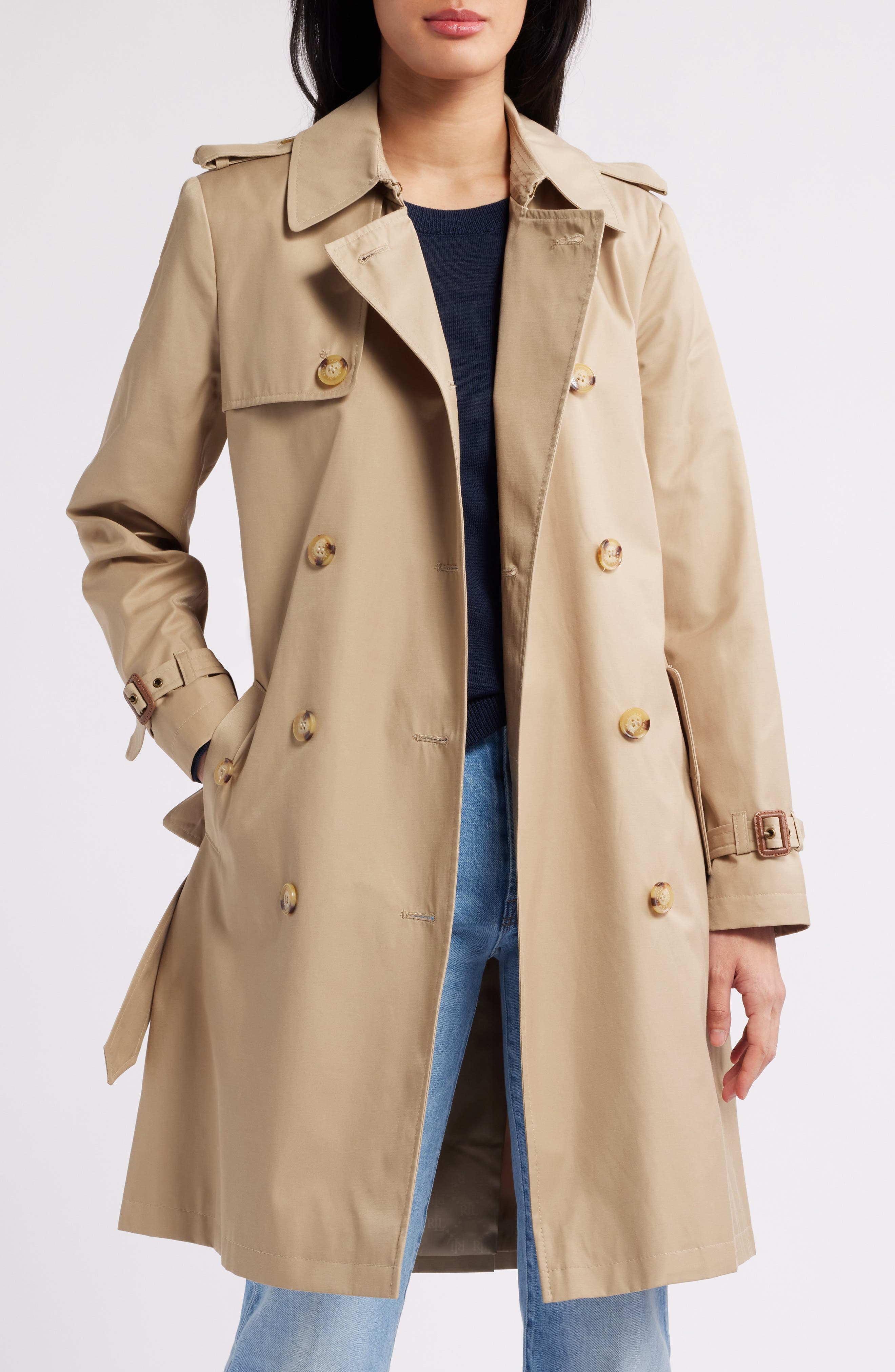 Женские Lauren Ralph Lauren Belted Water Resistant Double Breasted Trench Coat — фото 4