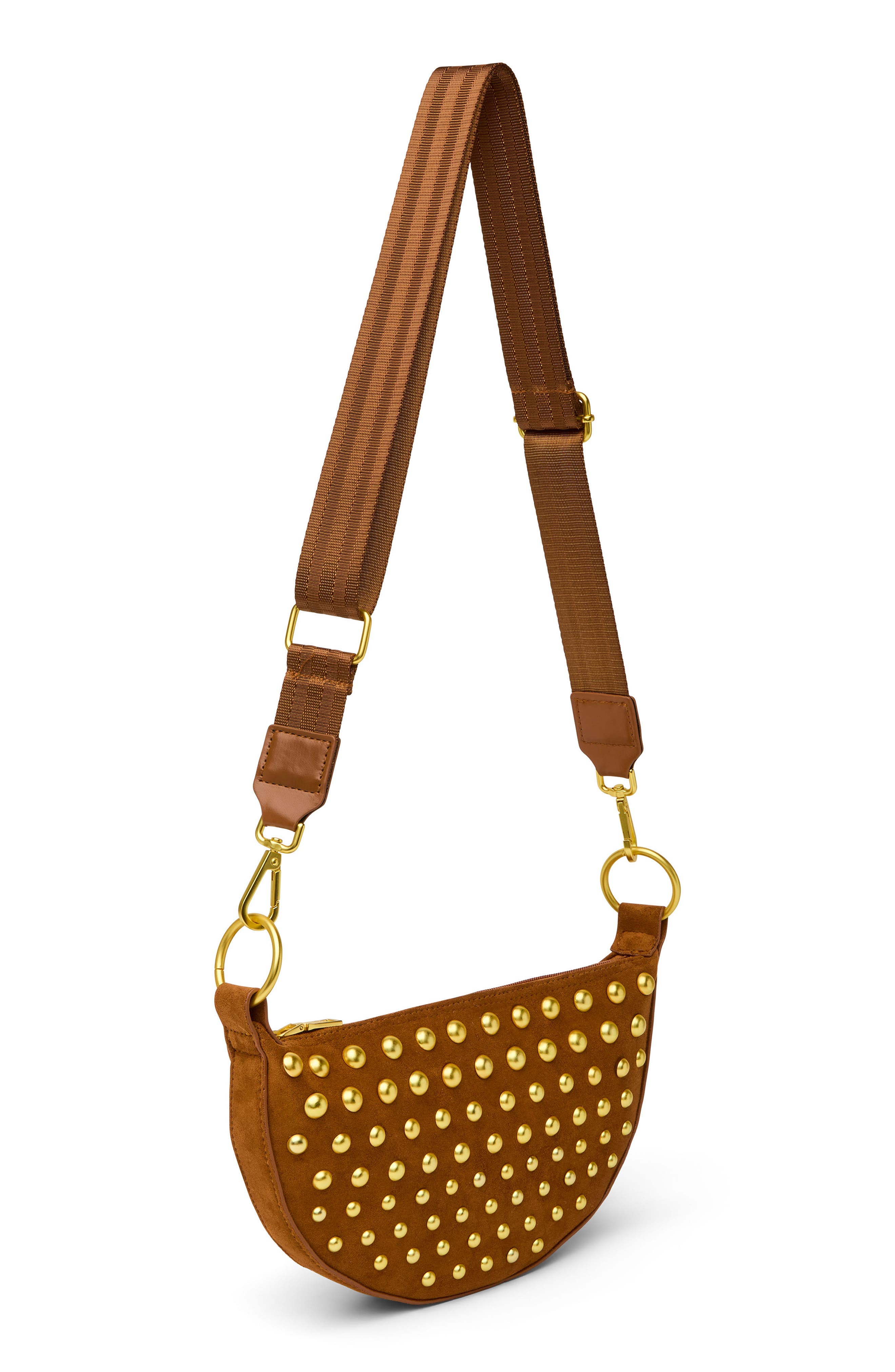 THINK ROYLN Superstar Studded Faux Suede Crossbody Bag, Alternate, color, Dark Golden Suede W/ Studs