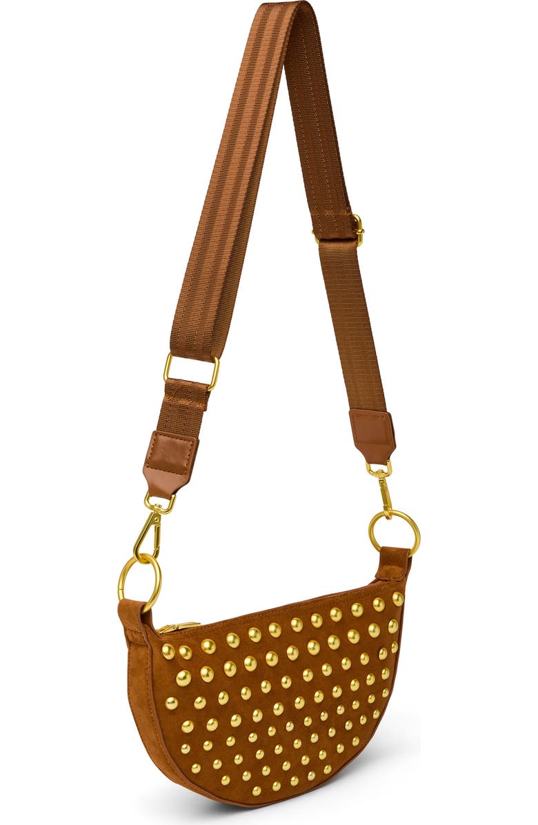 THINK ROYLN Superstar Studded Faux Suede Crossbody Bag, Alternate, color, Dark Golden Suede W/ Studs