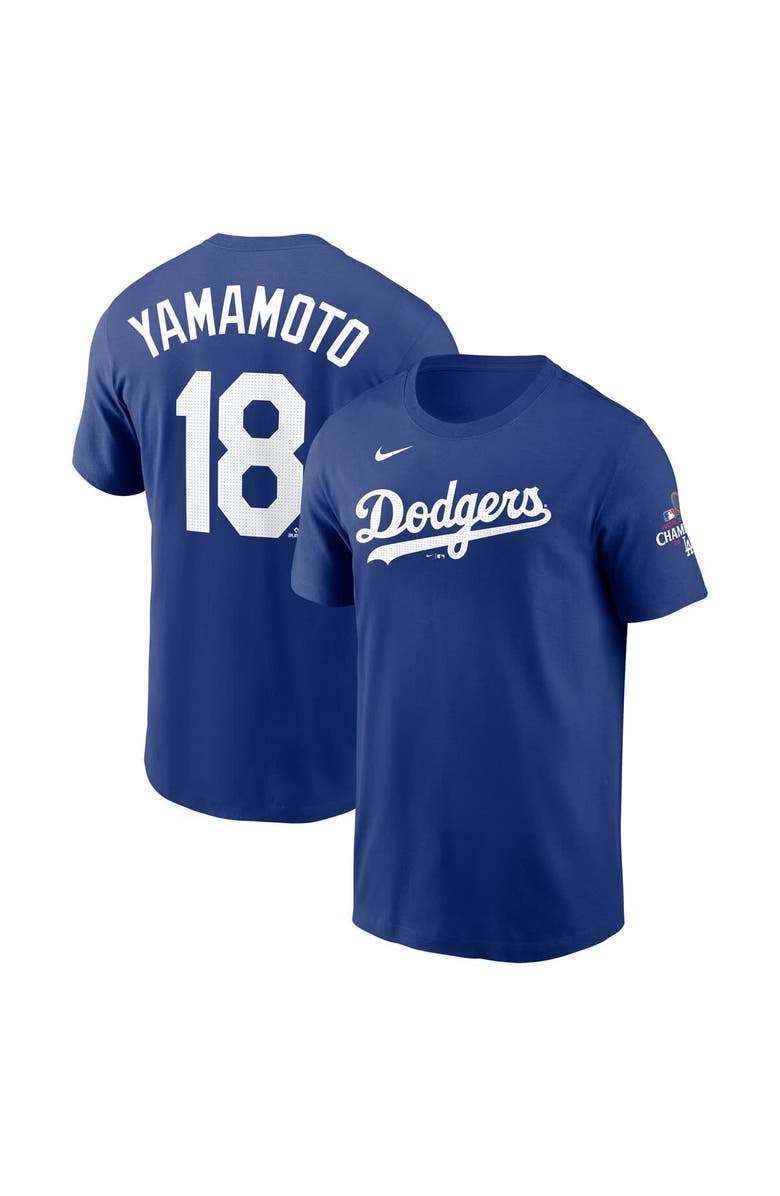 Nike Men's Nike Yoshinobu Yamamoto Royal Los Angeles Dodgers 2024 World Series Champions Name & Number T-Shirt, Alternate, color,