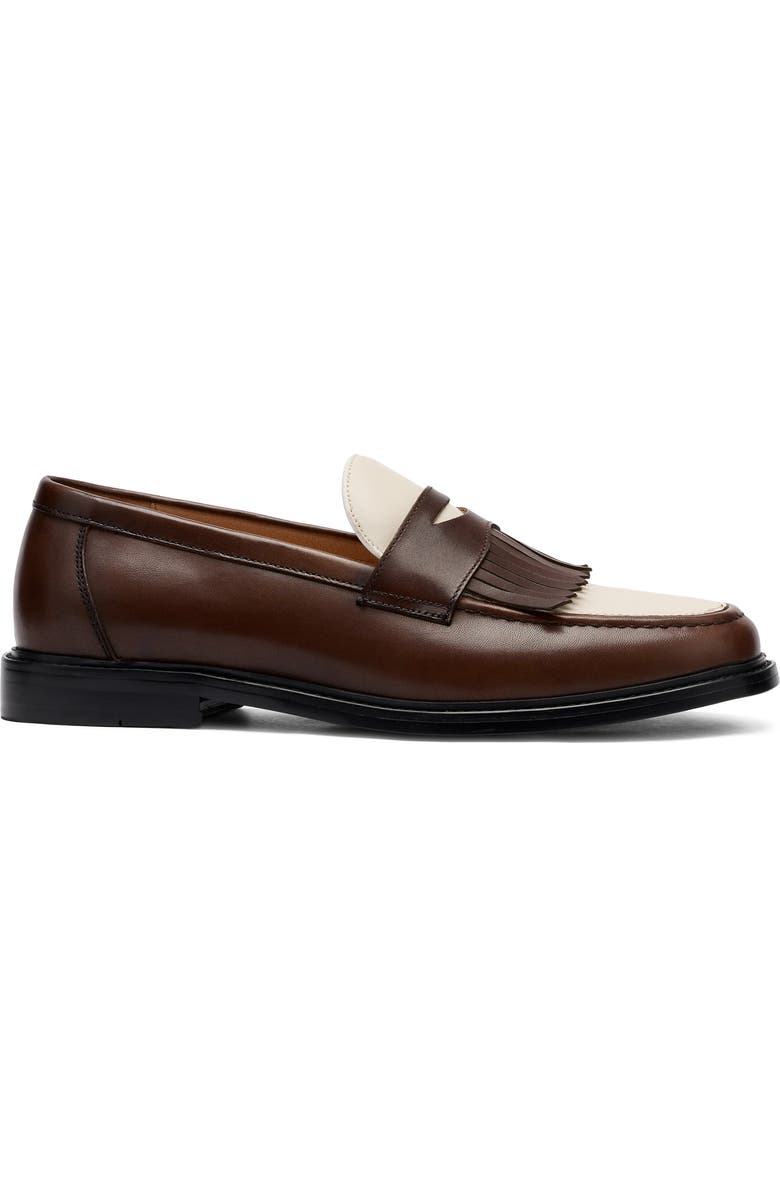 MARC NOLAN Clint Fringe Penny Loafer, Alternate, color, Brown/ White