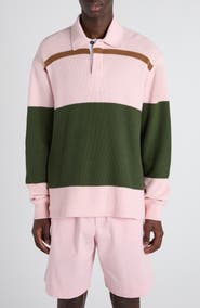 Bottega Veneta Jumbo Stripe Long Sleeve Cotton Piqué Polo