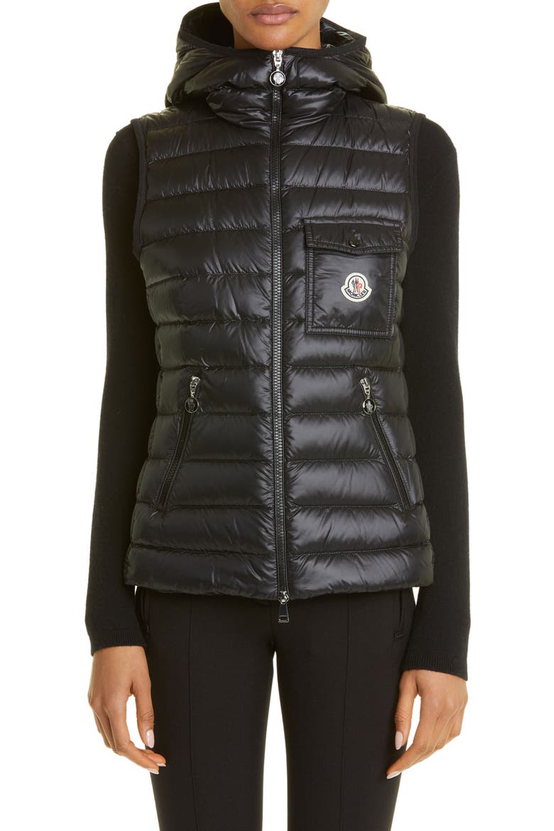 Glygos Quilted Nylon Hooded Down Vest, Main, color, BLACK