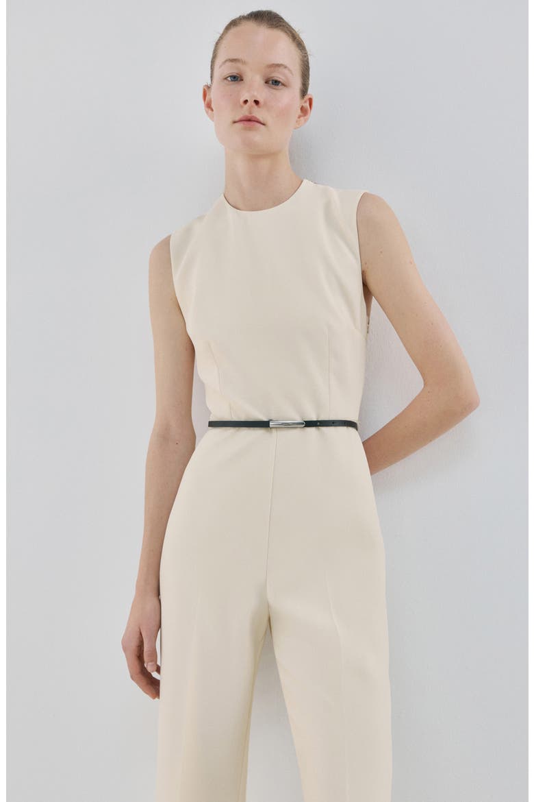 Open Back Belted Wide Leg Jumpsuit, Alternate, color, VANILLA