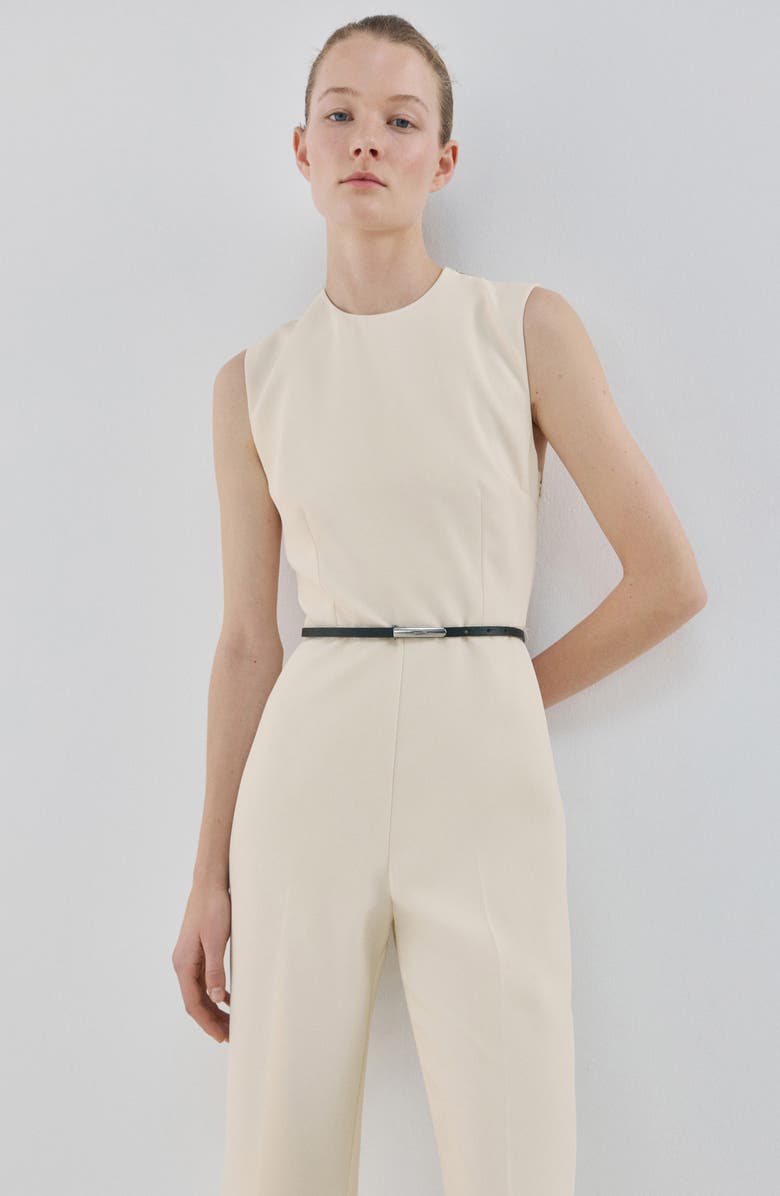 MANGO Open Back Belted Wide Leg Jumpsuit, Alternate, color, 