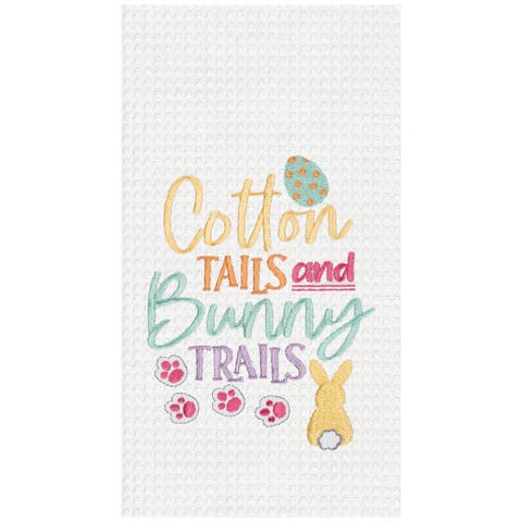 "Cotton Tails & Bunny Trails" Easter Rabbit Embroidered Cotton Waffle Weave Kitchen Dishtowel