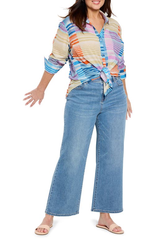 Nic + Zoe Nic+zoe Sunset Stripe Cotton Button-up Shirt In Blue Multi