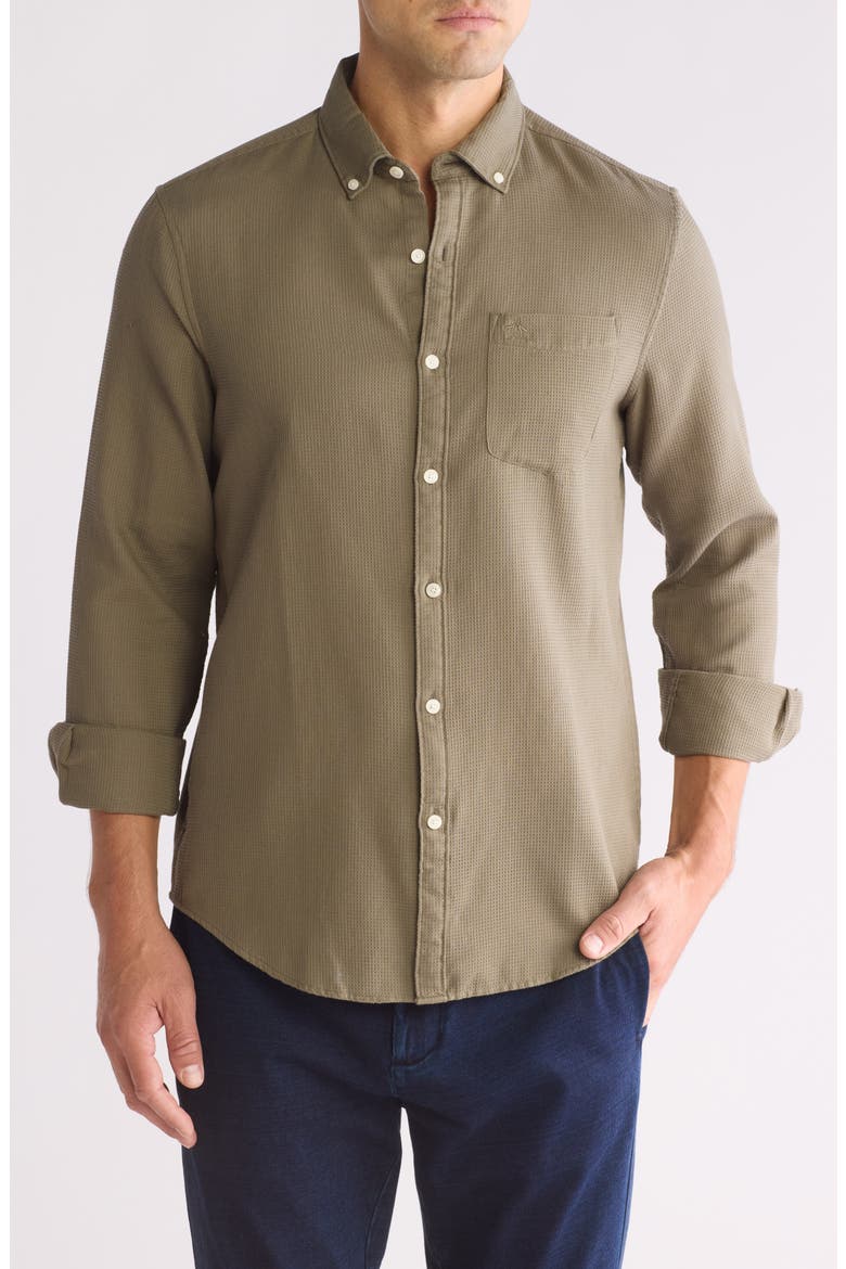 Waffle Weave Long Sleeve Button-Down Shirt, Main, color, DUSTY OLIVE