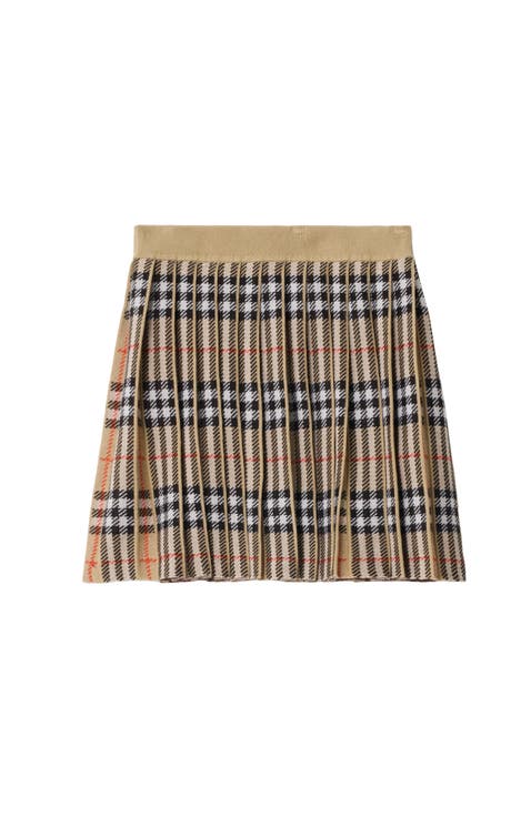 Pleated Check Wool Blend Skirt