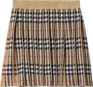 Burberry Pleated Check Wool Blend Skirt