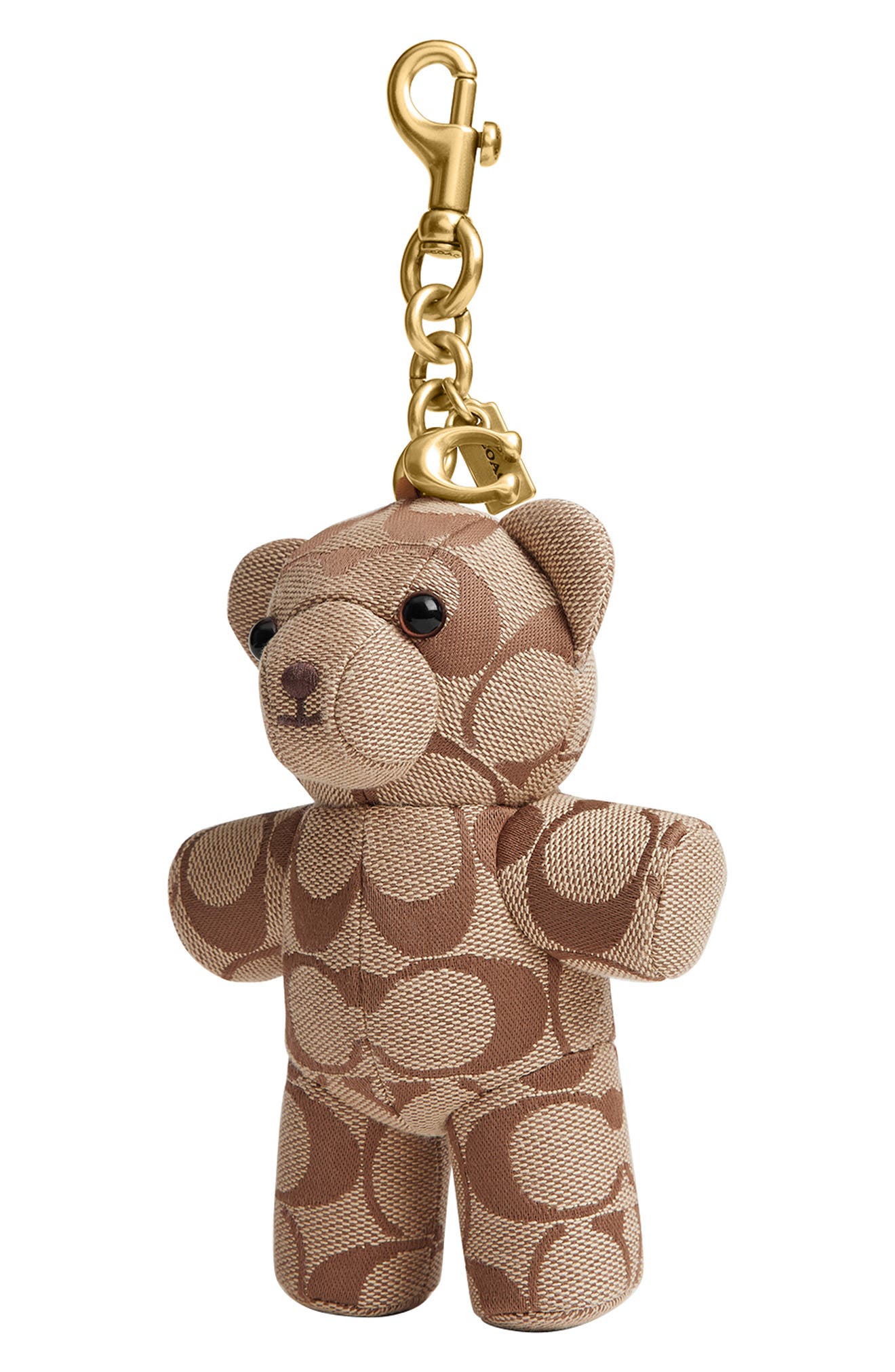 Signature Jacquard Leather Bear Bag Charm, Main, color, B4/ TAN