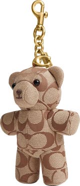 COACH Signature Jacquard Leather Bear Bag Charm