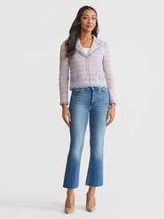 Misook Relaxed Plaid Fringe Trim Knit Jacket