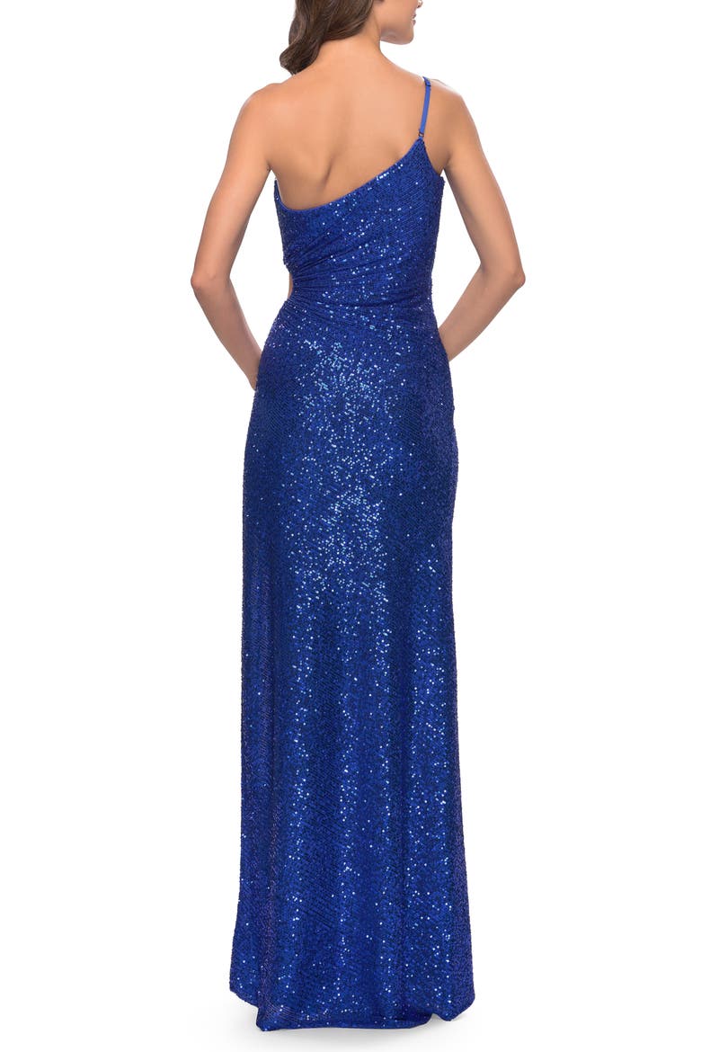 One Shoulder Sequin Dress with Circle Cut Out, Alternate, color, Royal Blue